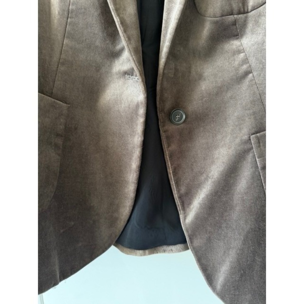 🍁Fall Sale! Zara Basic Velvet Blazer Small Taupe Brown Single Button Jacket - Picture 5 of 11